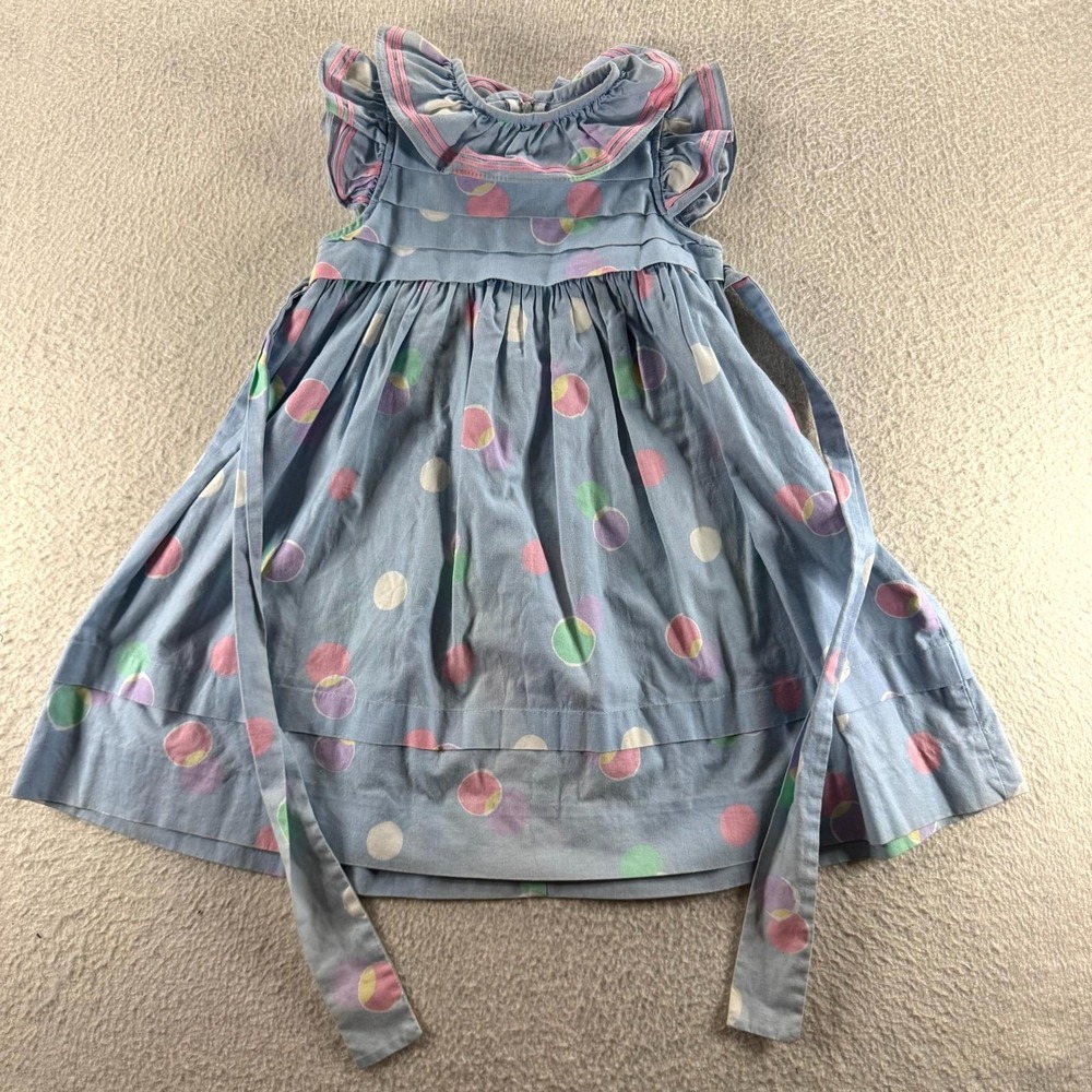 Simi Polka Dot Dress Toddler Girls 3T Blue Vintage Good Ruffle Cotton Made USA